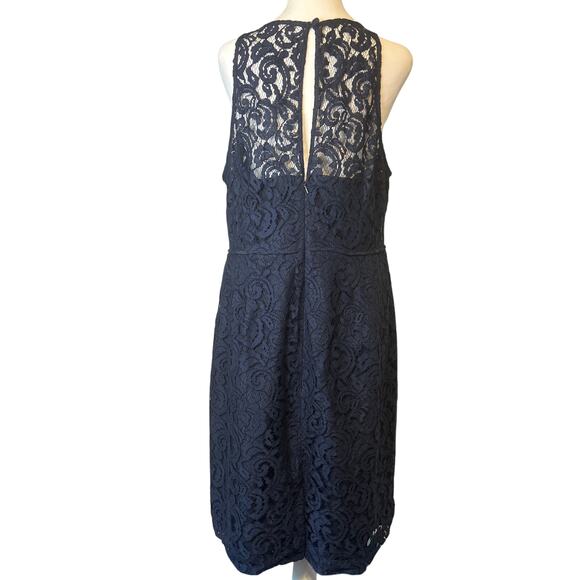 J. Crew Pamela Dress Leavers Lace Blue Size 16 Illusion Neckline Back Keyhole - Picture 3 of 8